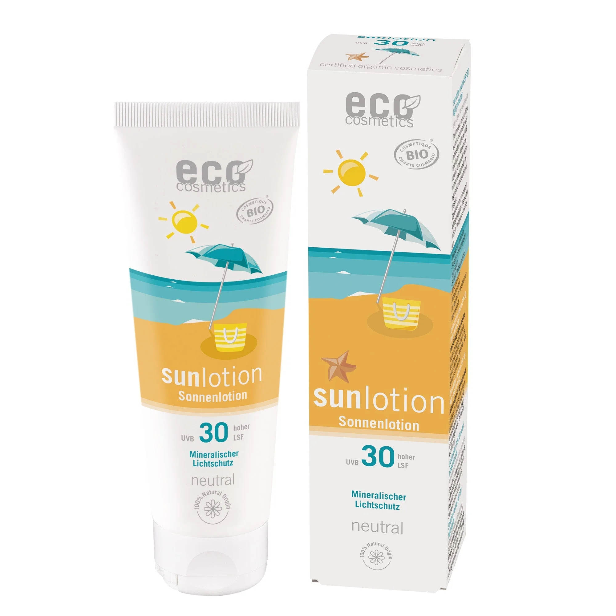 Eco Cosmetics Sončno mleko Neutral brez dišav SPF 30 BIO (125 ml) - z cinkovim oksidom