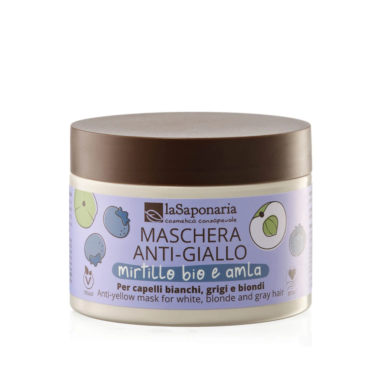 laSaponaria Maska No yellow za sive lase z amlo in borovnico (200 ml) - nevtralizira rumene podtone