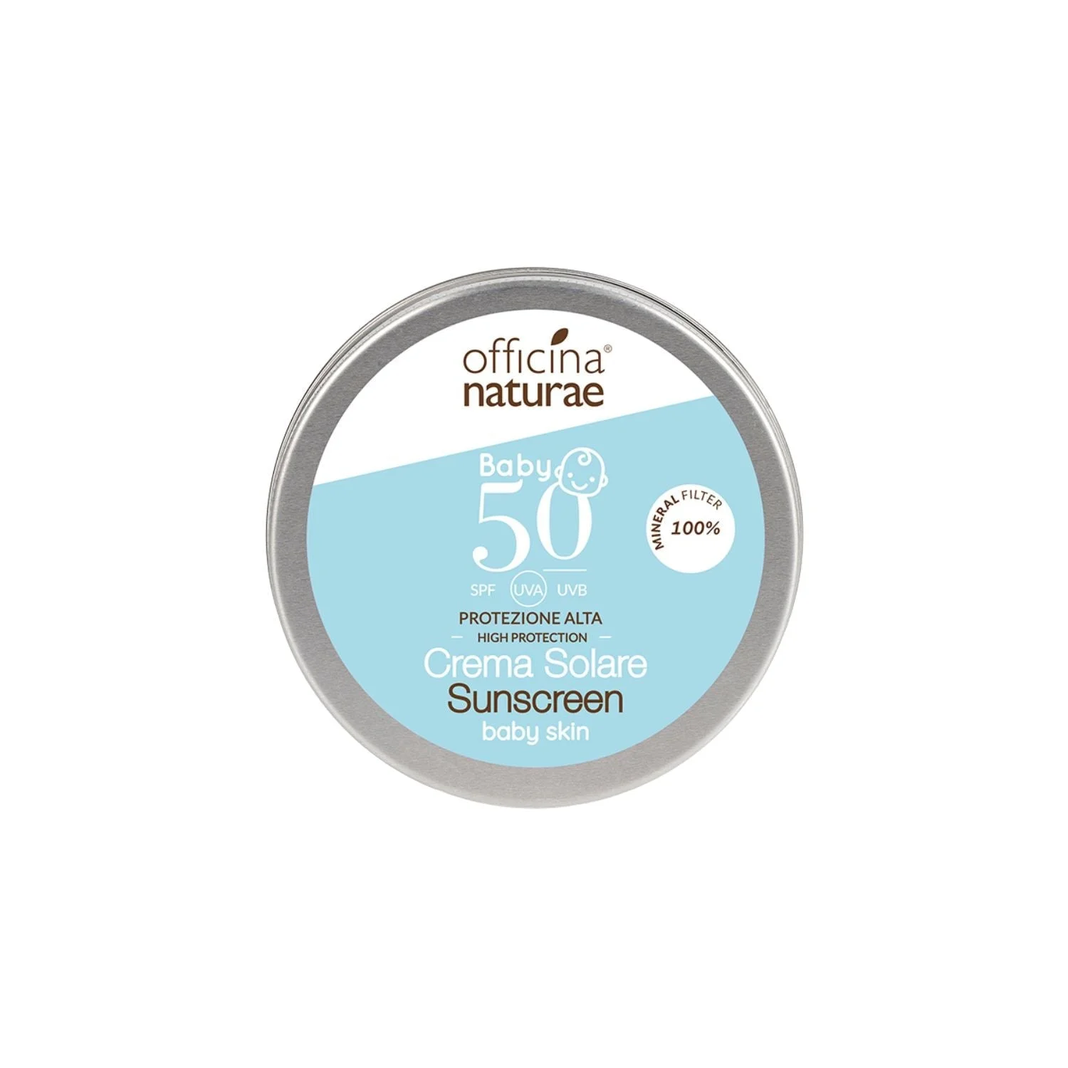 Officina Naturae Sončna krema za otroke in občutljivo kožo SPF 50 v pločevinasti dozi (75 ml) - brez dišav