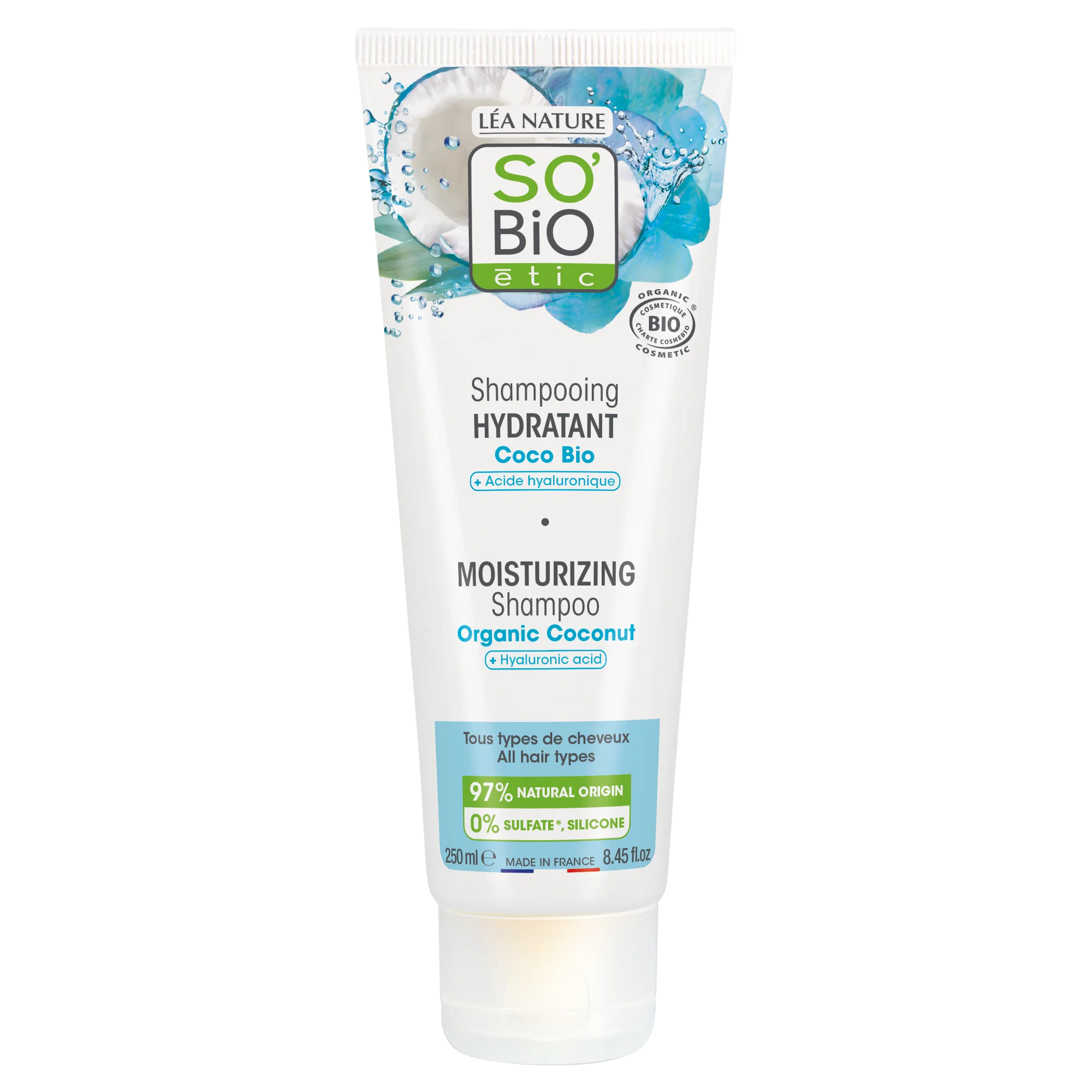 SO’BiO étic Vlažilni šampon s kokosom in hialuronsko kislino BIO (250 ml) - za vse tipe las