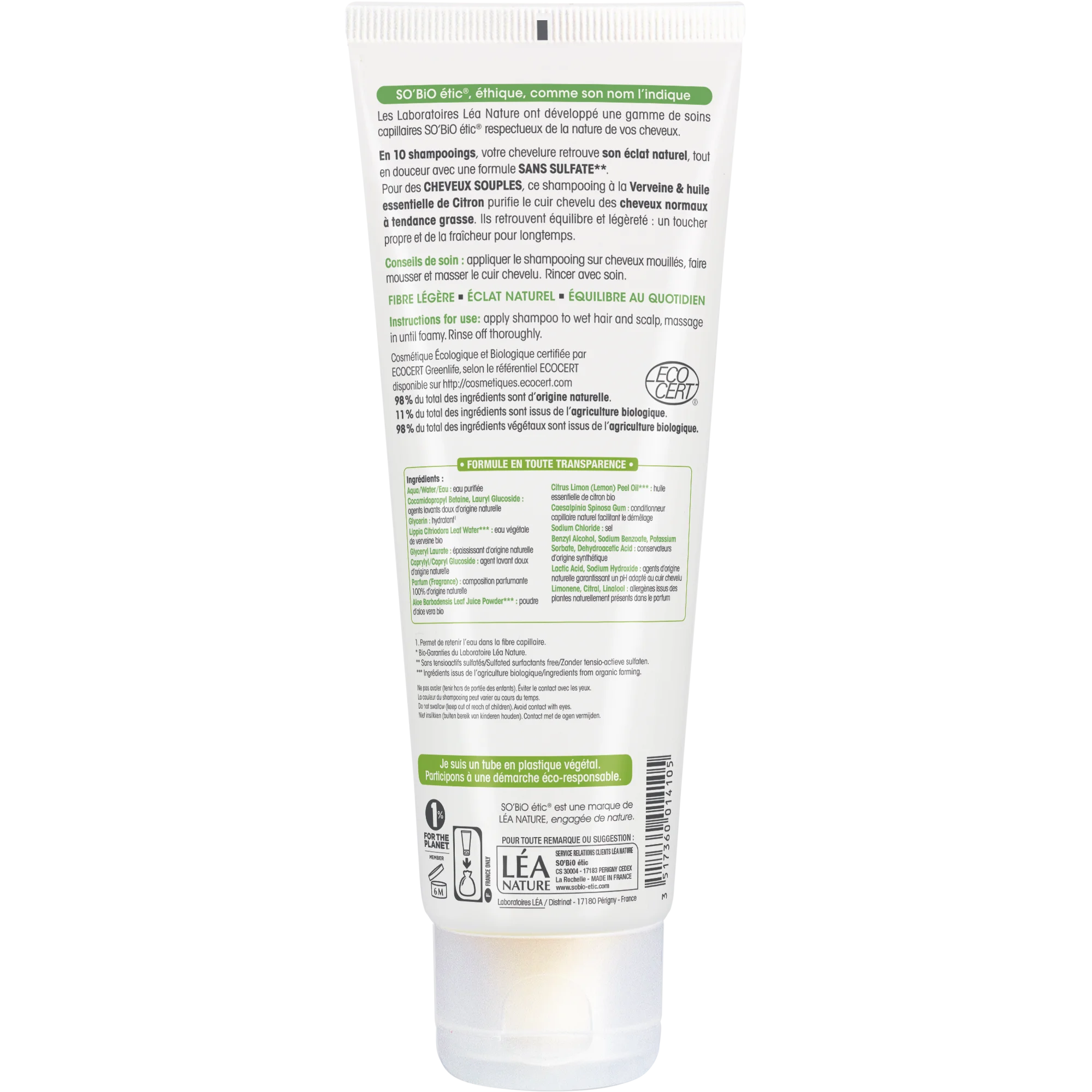 SO’BiO étic Blagi šampon verbena-limona BIO (250 ml) - idealen za mastne lase