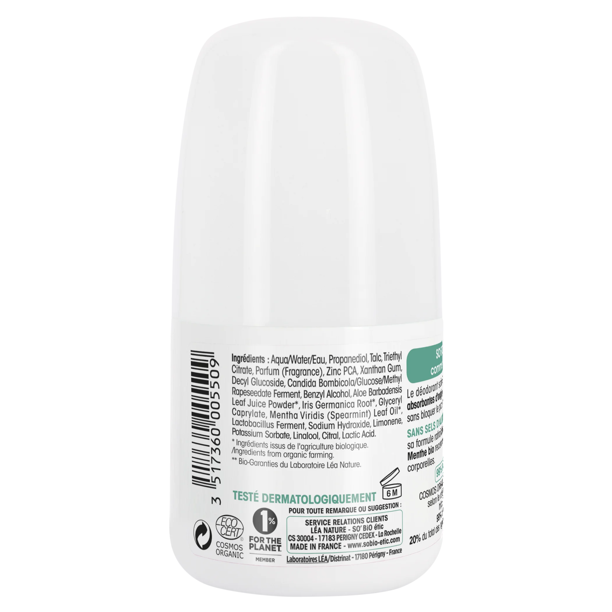 SO’BiO étic Dezodorant roll-on 24h osvežujoč z BIO meto (50 ml) - učinkovit do 24 ur