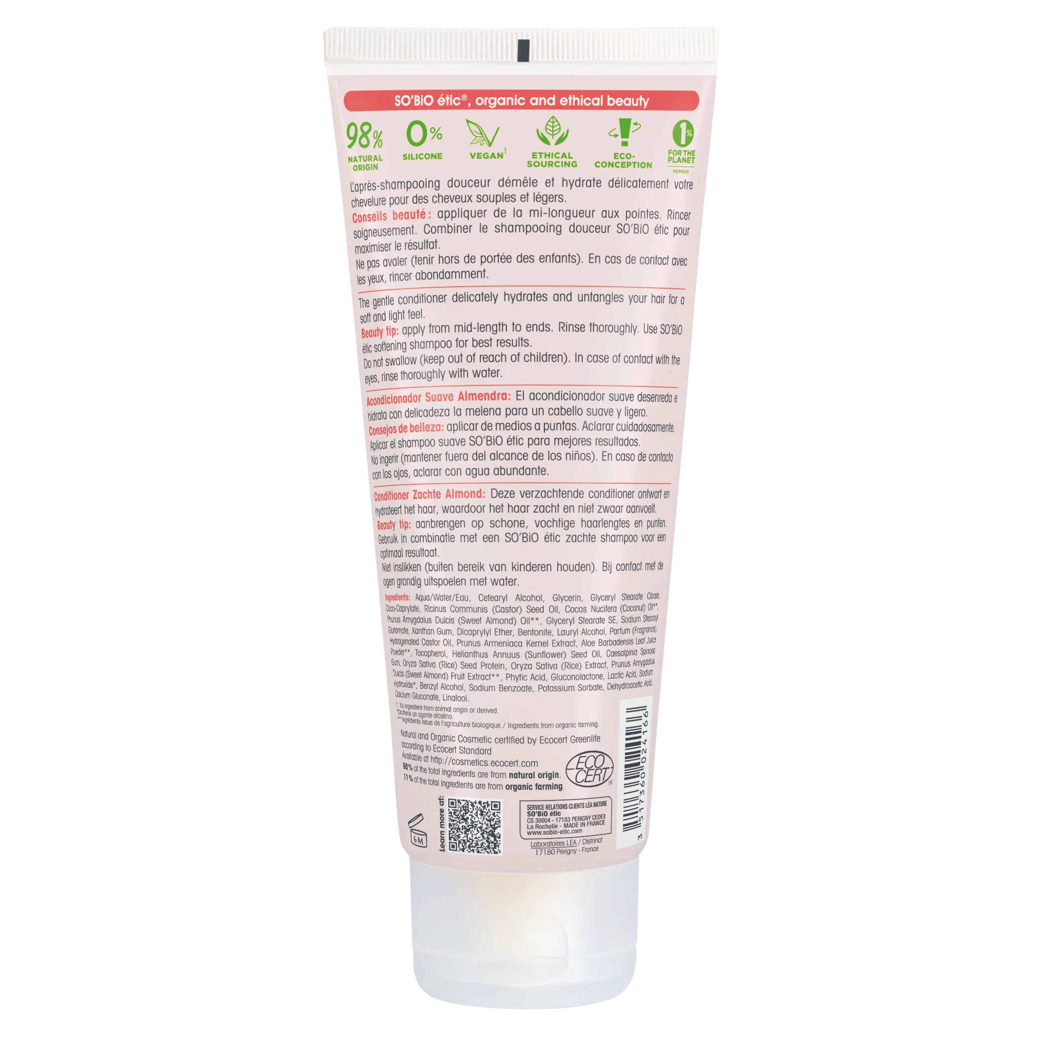 SO’BiO étic Balzam za lase z mandljevim mlekom in riževimi proteini BIO (200 ml) - za vse tipe las