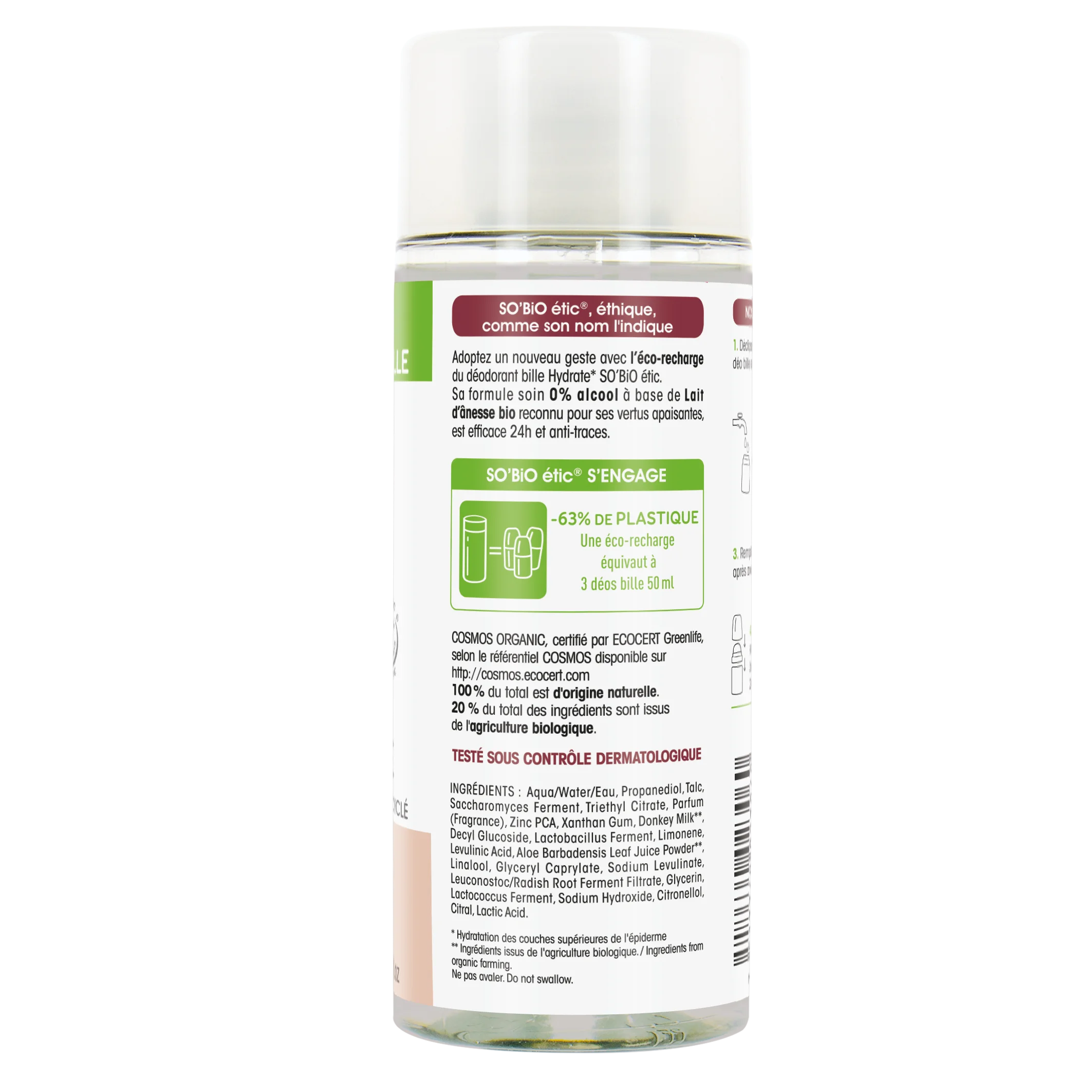 SO’BiO étic Polnilo za 24-urni vlažilni roll-on dezodorant z BIO oslovskim mlekom (150 ml) - eno polnilo nadomesti tri roll-on dezodorante